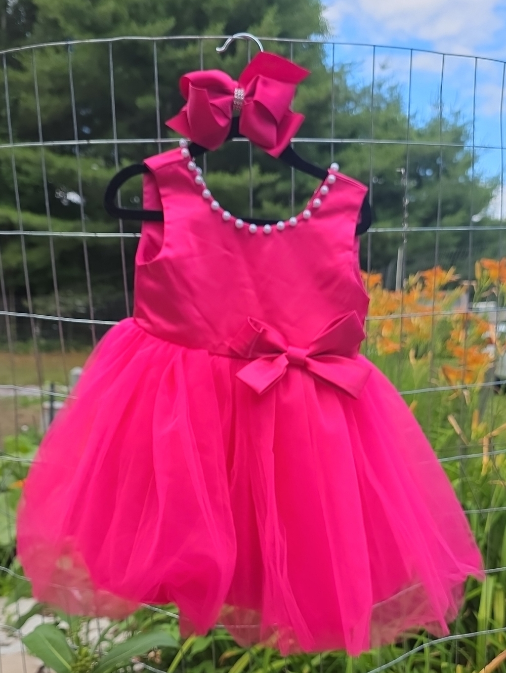 SHEIN Bright Pink Infant Dress with Pearl Buttons